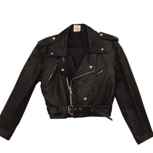 Vintage black leather moto-style jacket